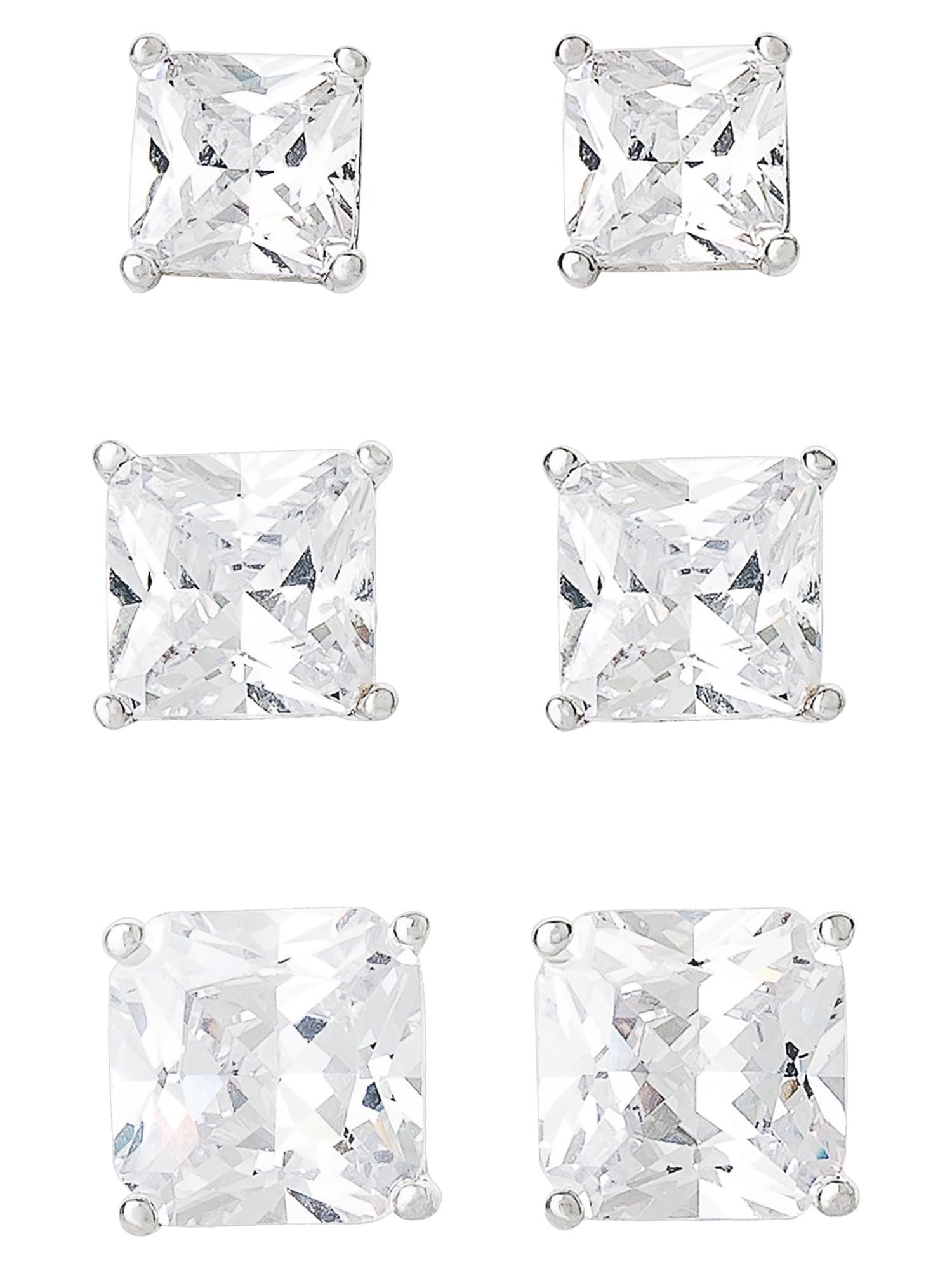 Brilliance-Fine Women's Silver Plated Cubic Zirconia Square 3-Piece Earring Set