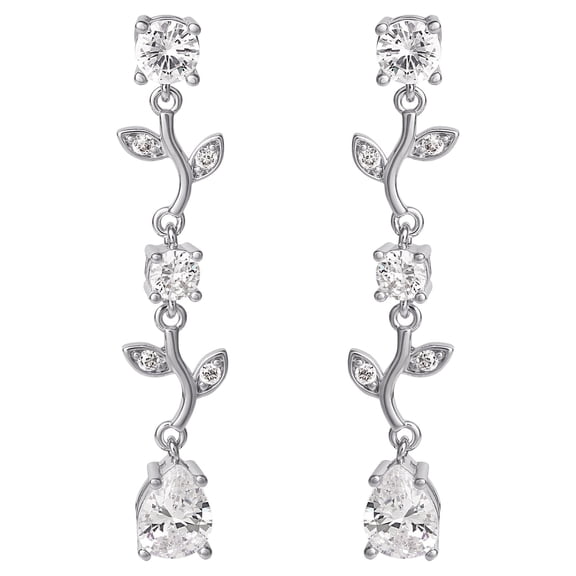 Brilliance Fine- Women's Silver Plated Cubic Zirconia Twig Dangle Earrings