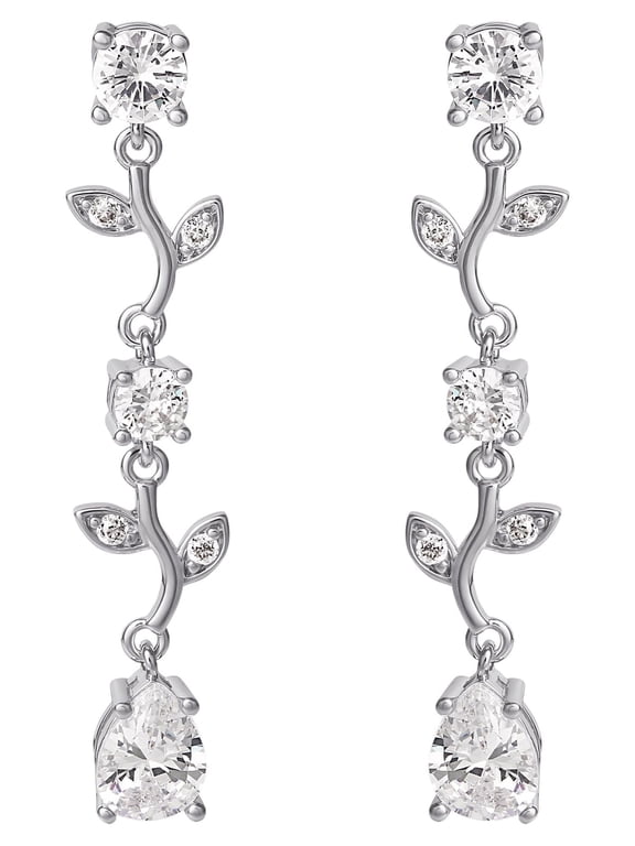 Brilliance Fine- Women's Silver Plated Cubic Zirconia Twig Dangle Earrings