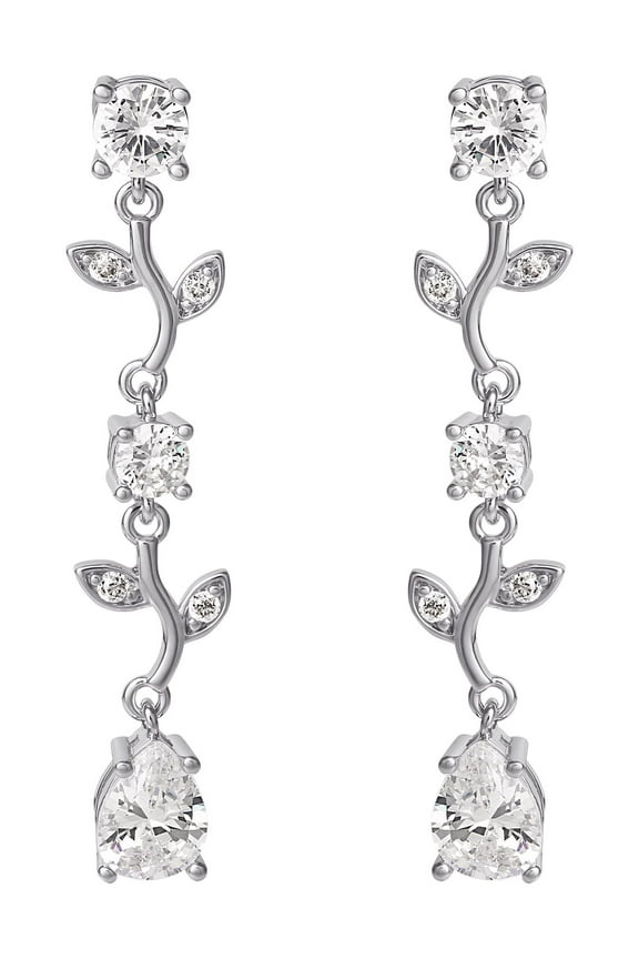 Brilliance Fine- Women's Silver Plated Cubic Zirconia Twig Dangle Earrings