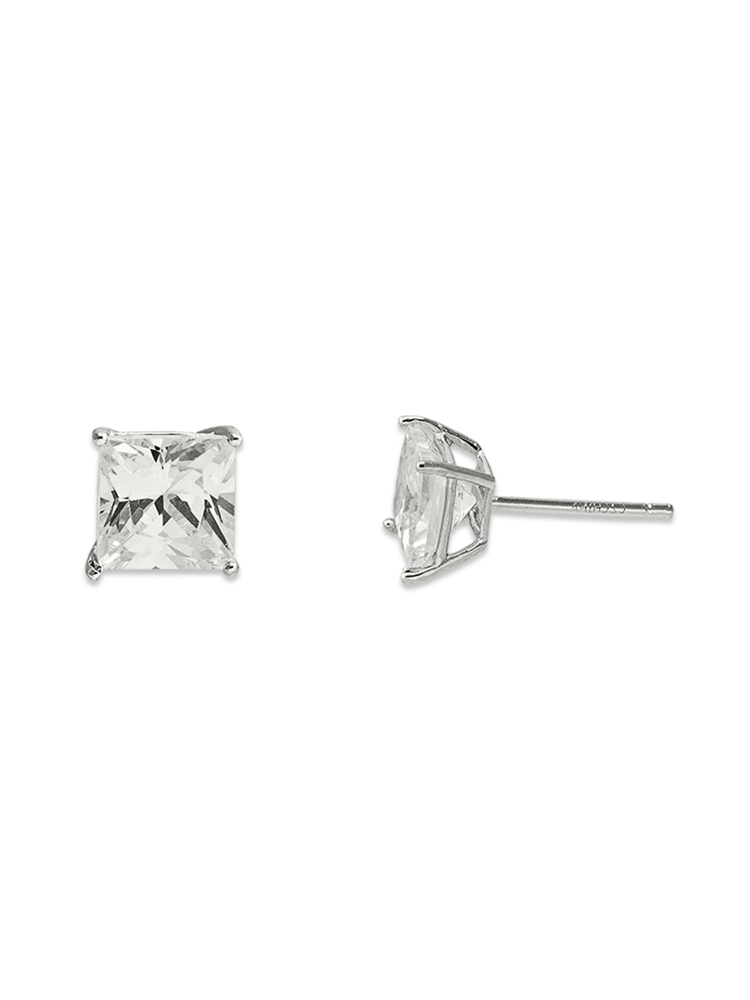 Brilliance Fine Women's Square CZ 10kt White Gold Stud Earrings, 7mm