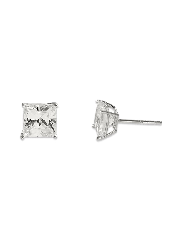Brilliance Fine Women's Square CZ 10kt White Gold Stud Earrings, 7mm