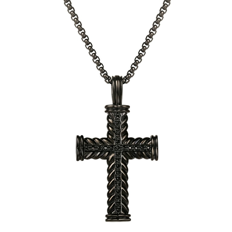 Brilliance Fine Women's Stainless Steel Black Plated CZ Cross