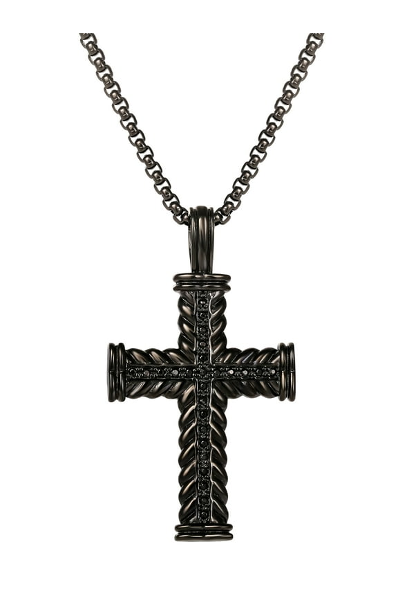 Brilliance Fine Women's Stainless Steel Black Plated CZ Cross Pendant Necklace, 22"