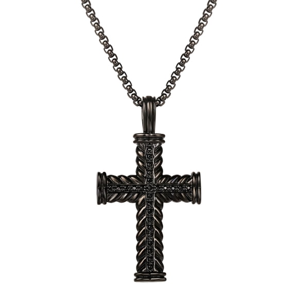 Brilliance Fine Women's Stainless Steel Black Plated CZ Cross Pendant Necklace, 22"