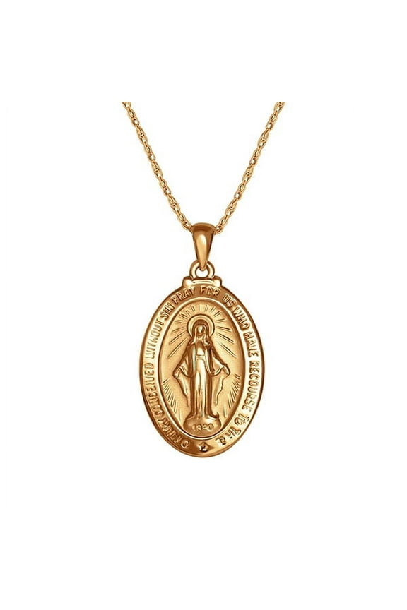 Brilliance Fine- Women's Sterling Silver 14KT Gold Plated Virgin Mary Medallion Pendant, 18" Chain