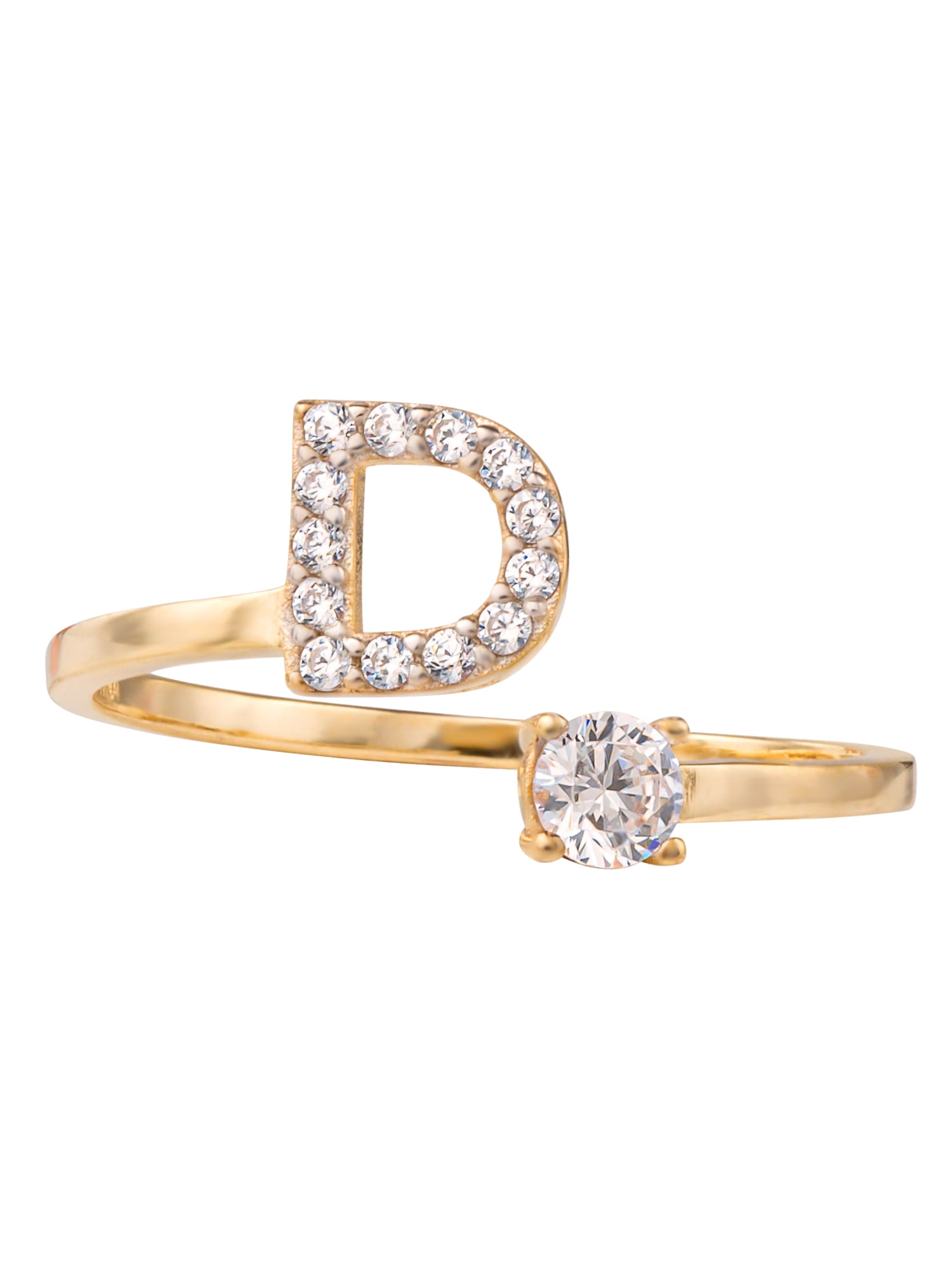 Brilliance Fine Women's Sterling Silver 14kt Gold Plated Cubic Zirconia Initial D Adjustable Ring