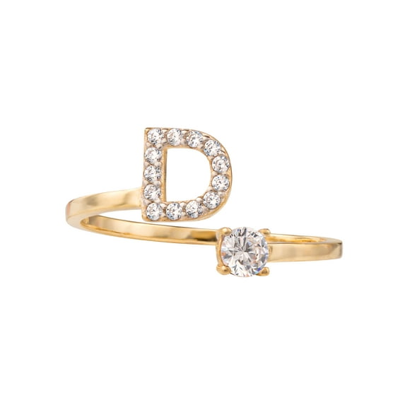 Brilliance Fine Women's Sterling Silver 14kt Gold Plated Cubic Zirconia Initial D Adjustable Ring