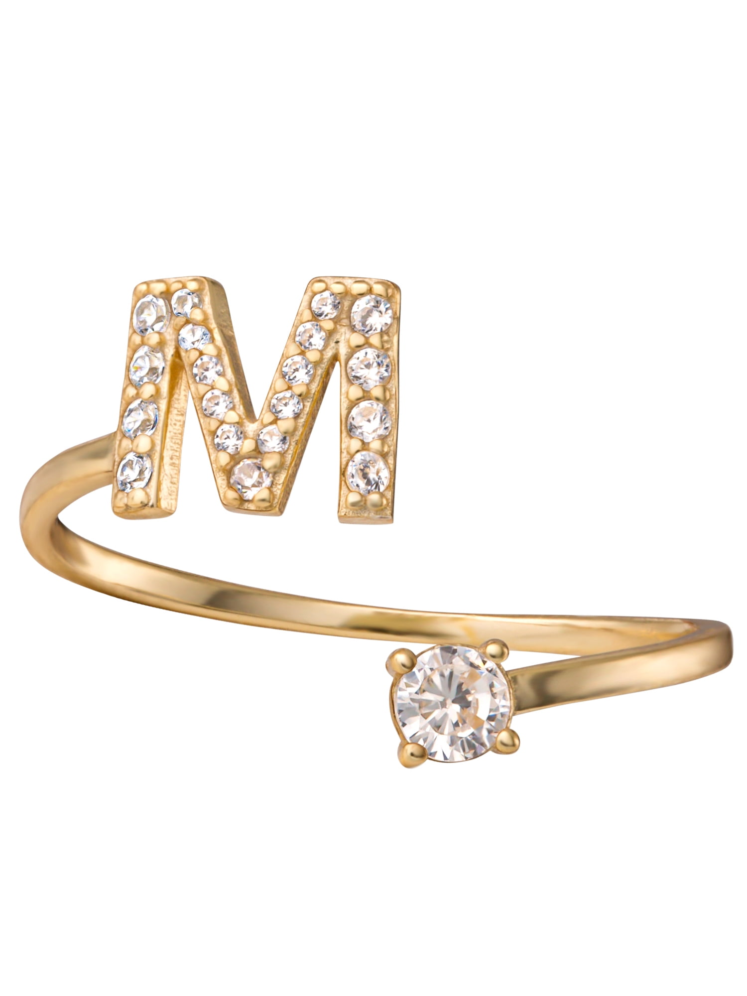 Brilliance Fine Women's Sterling Silver 14kt Gold Plated Cubic Zirconia Initial M Adjustable Ring