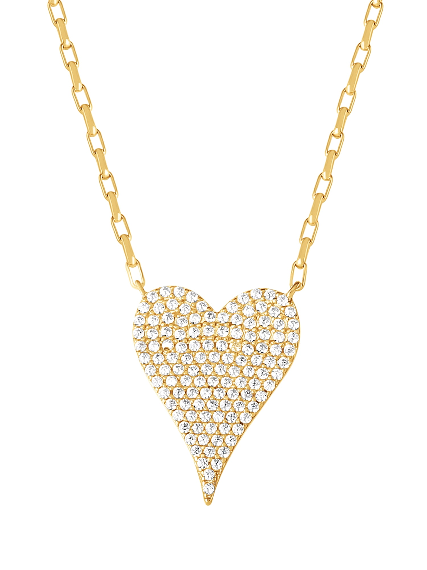 BRILLIANCE FINE JEWELRY Brilliance Fine, Women's Sterling Silver 14kt Gold Plated Simulated Diamond Heart Necklace, 18" & 24"