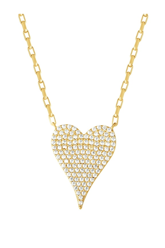Brilliance Fine, Women's Sterling Silver 14kt Gold Plated Simulated Diamond Heart Necklace, 18" & 24"