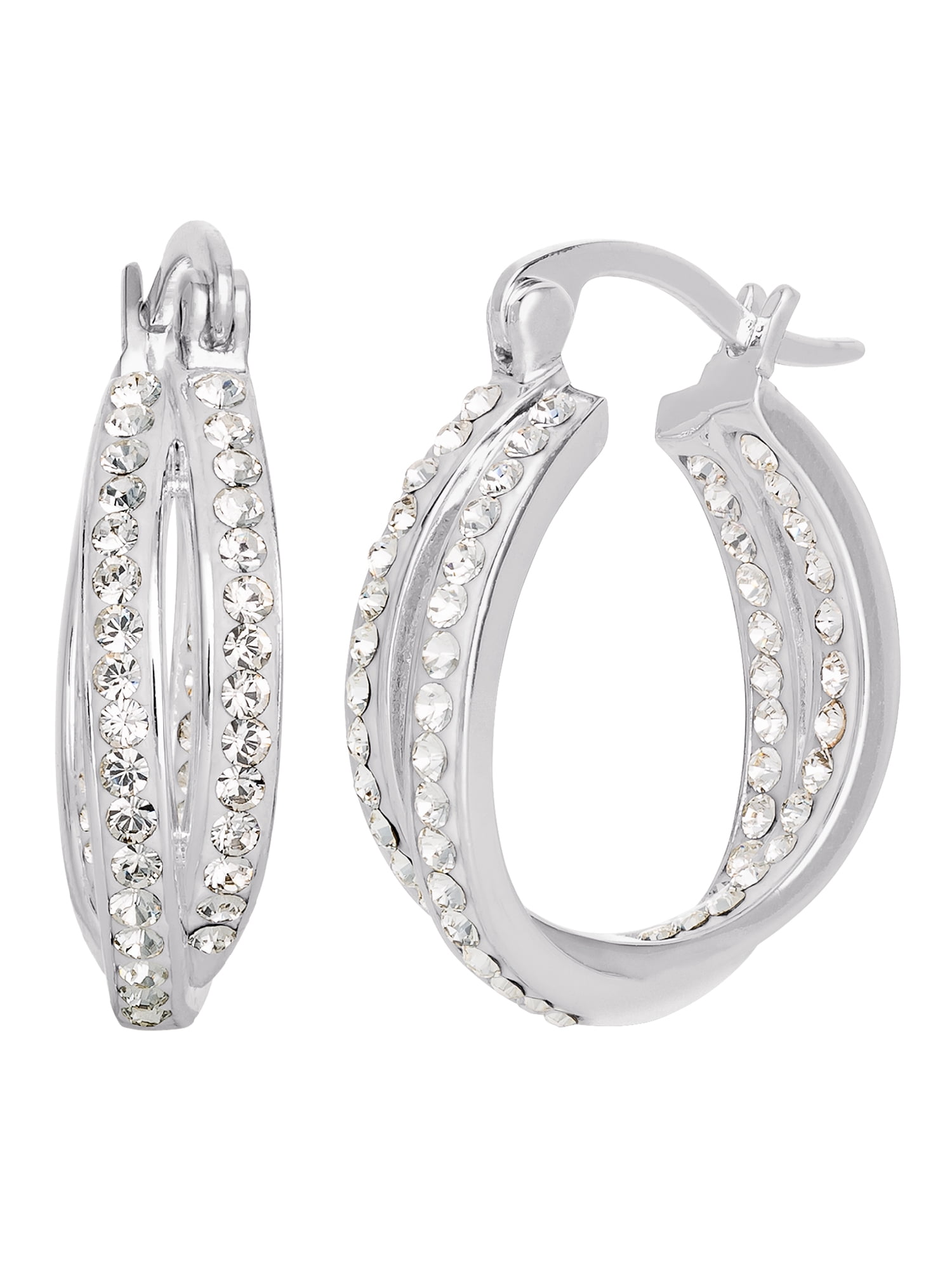 Brilliance Fine Women's Sterling Silver Clear Crystal Twist Hoops