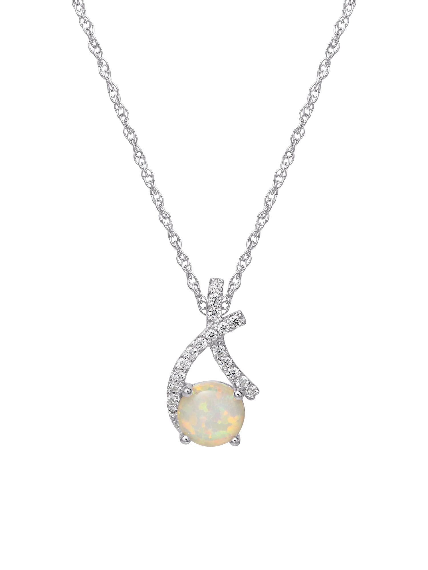 Brilliance Women's Sterling Silver Heart Pendant with Opal and Simulated Diamonds, 18-Inch