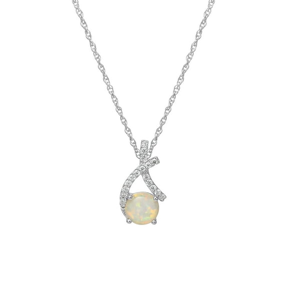 Brilliance Fine Women's Sterling Silver Created Opal and Simulated Diamond Heart Pendant, 18"