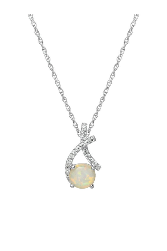 Fine Women's Sterling Silver Created Opal and Simulated Diamond Heart Pendant, 18"
