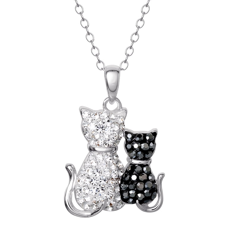 Brilliance Fine Women's Sterling Silver Crystal Cat Pendant 18