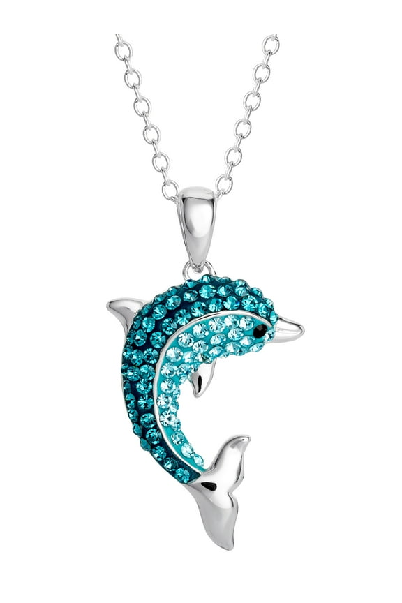 Brilliance Fine Women's Sterling Silver Crystal Dolphin Pendant 18"