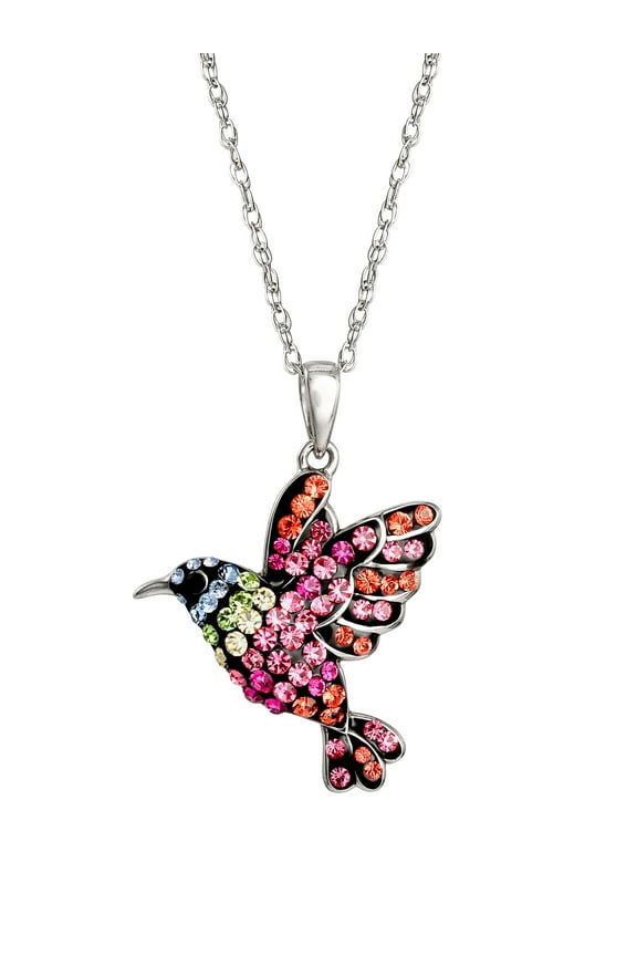 Brilliance Fine Women's Sterling Silver Crystal Hummingbird Pendant 18" Chain