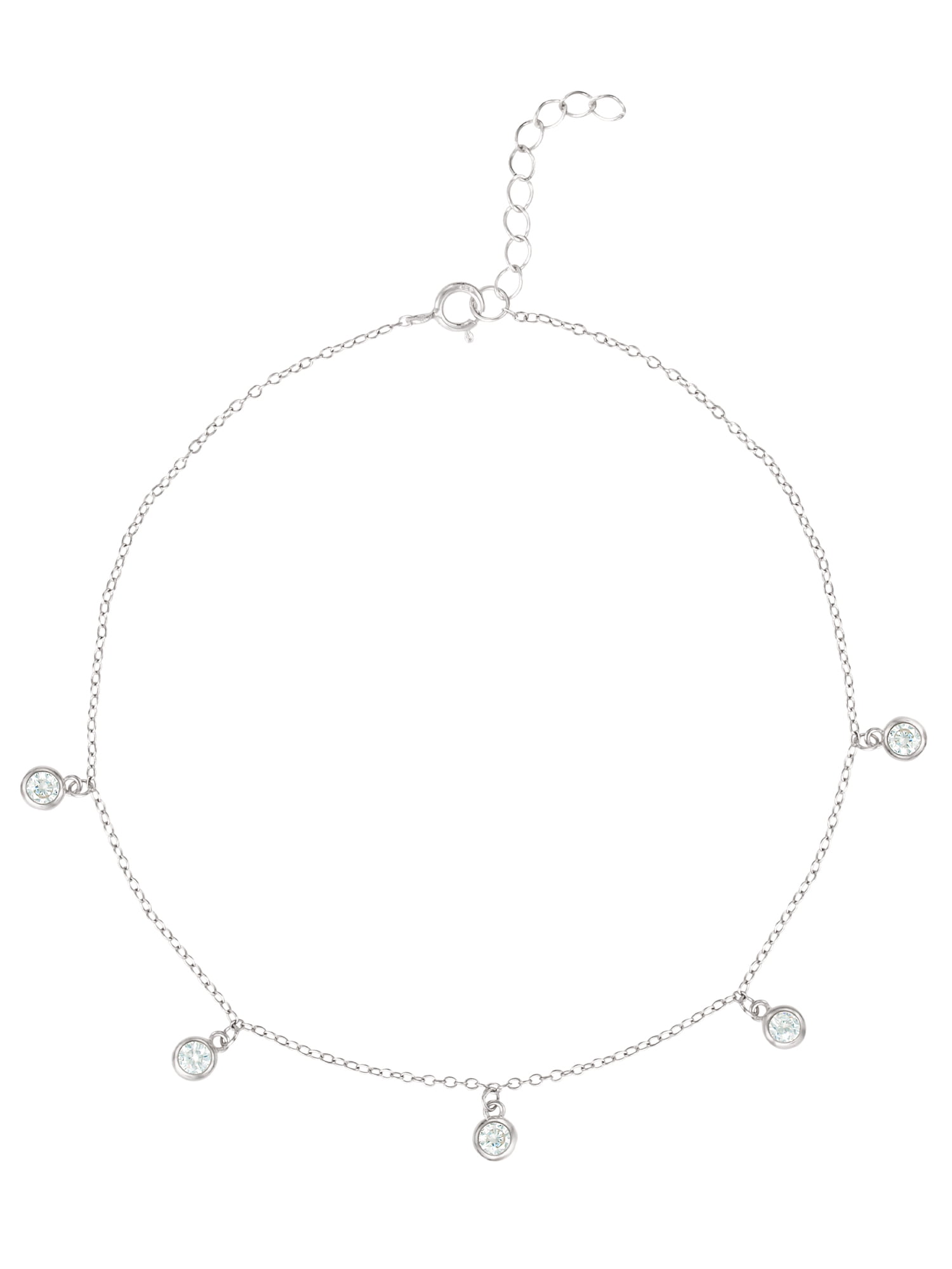 Brilliance Women's Sterling Silver Cubic Zirconia Dangle Anklet, 9-Inch Plus 1-Inch Extension