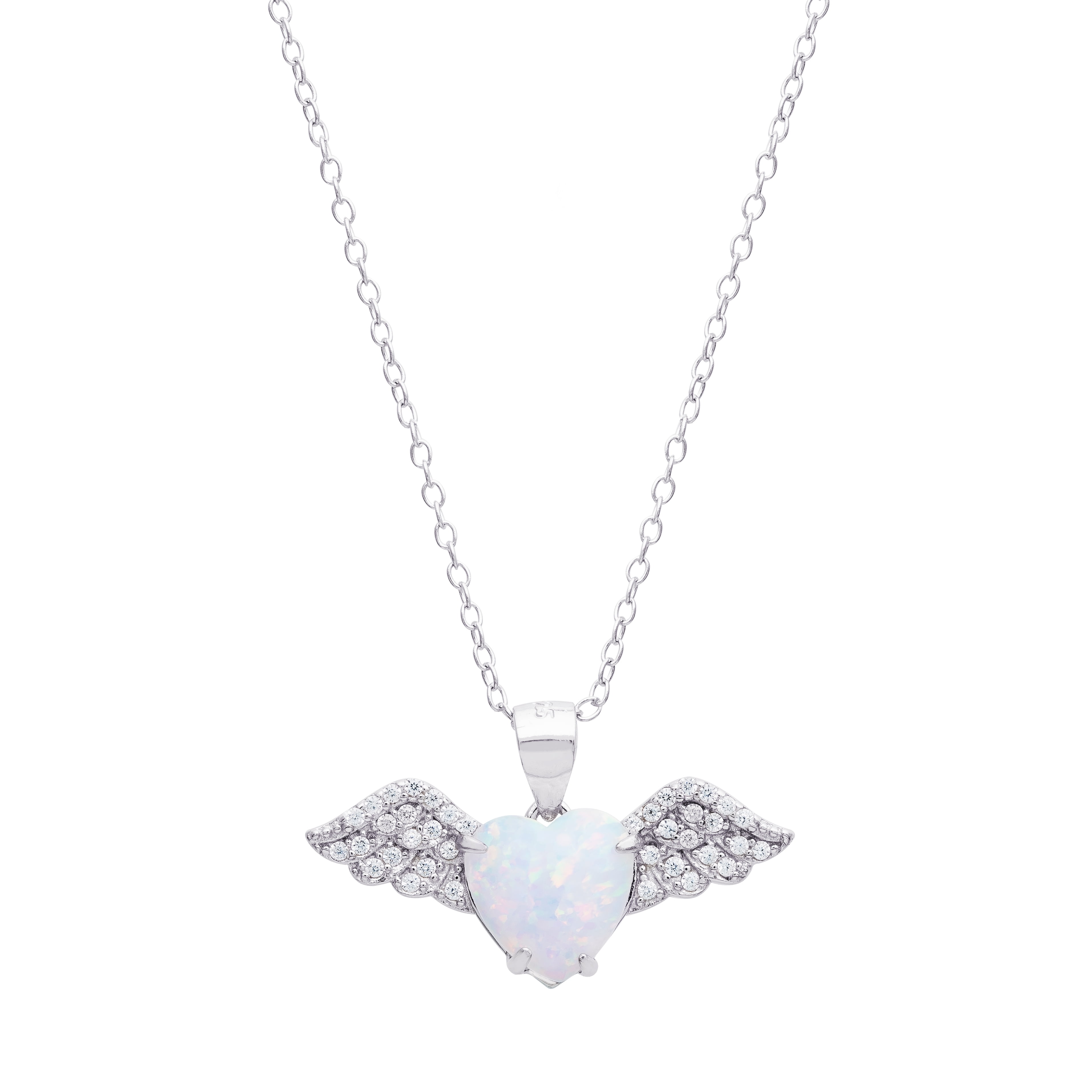 Brilliance Fine Women's Sterling Silver Cubic Zirconia and Created Opal Angel Wing Pendant, 18" Chain