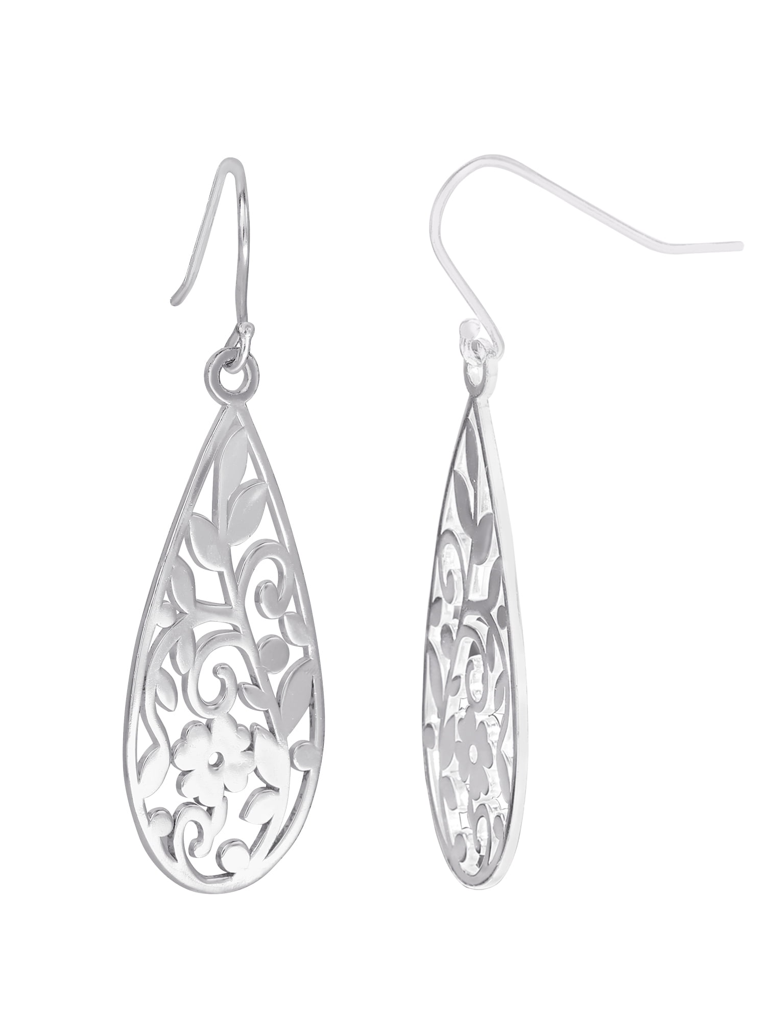 Brilliance Fine Women’s Sterling Silver Flower Filigree Dangle Earrings