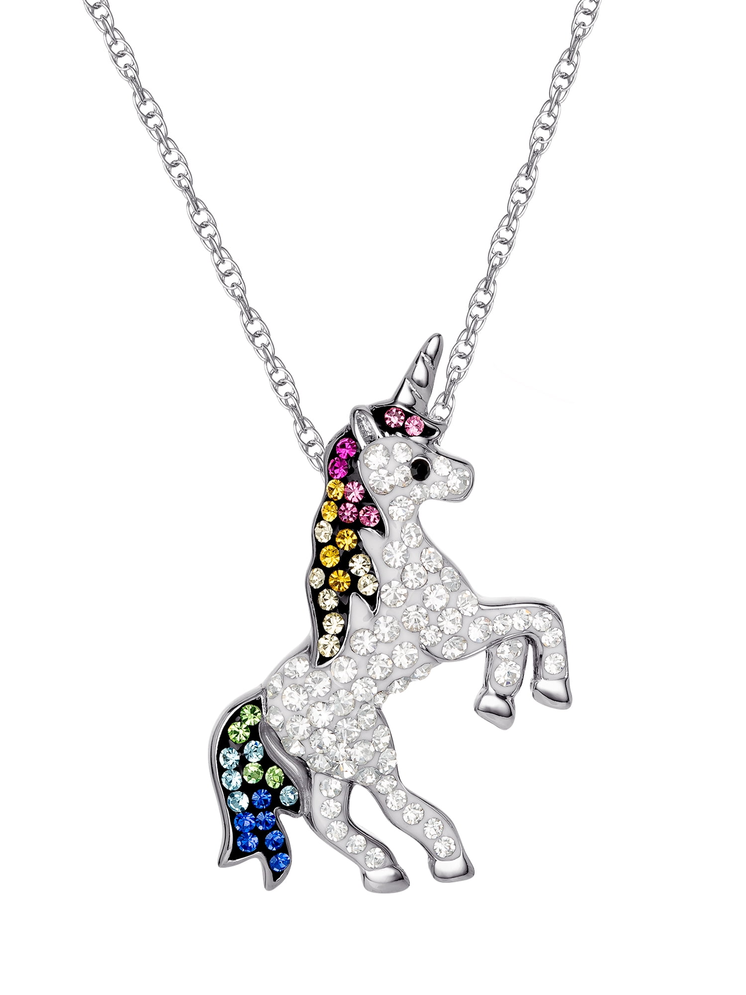 Brilliance Fine Women's Sterling Silver Unicorn Pendant Necklace with Multi-Color Crystals, 18 Inch Chain