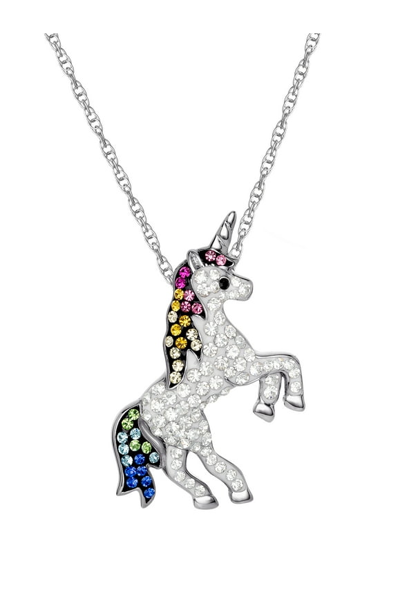 Brilliance Fine Women's Sterling Silver Multi-Color Crystal Unicorn Pendant Necklace, 18" chain