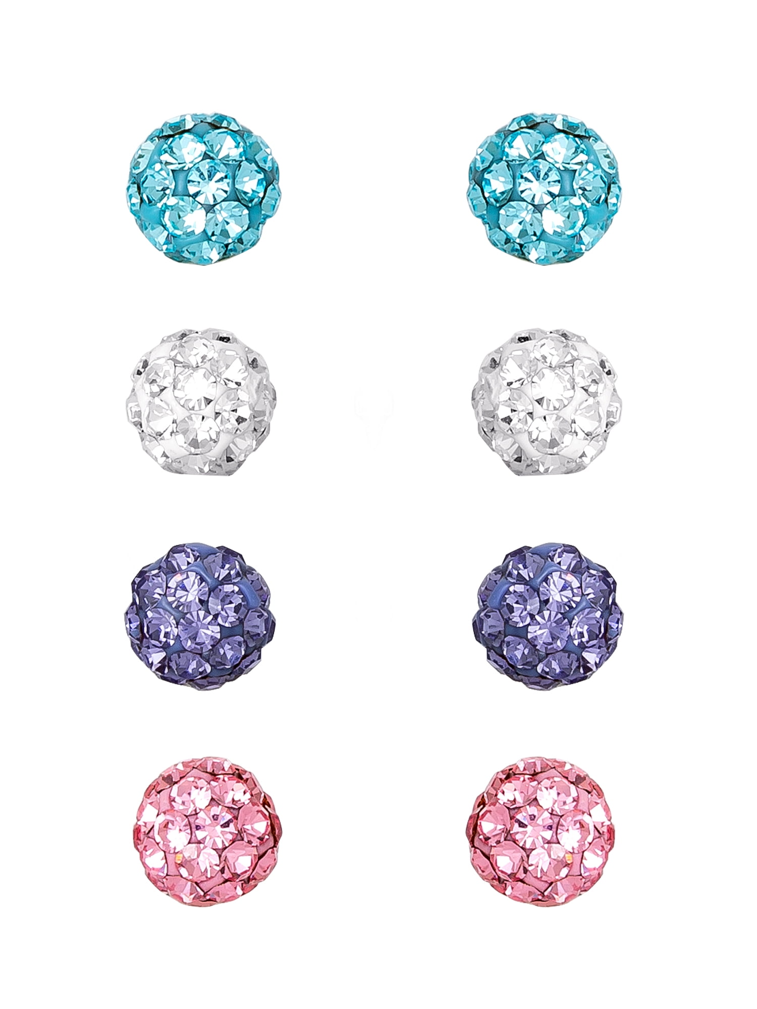 Brilliance Fine Women's Sterling Silver Multi Crystal Ball 4-Piece Earring Set