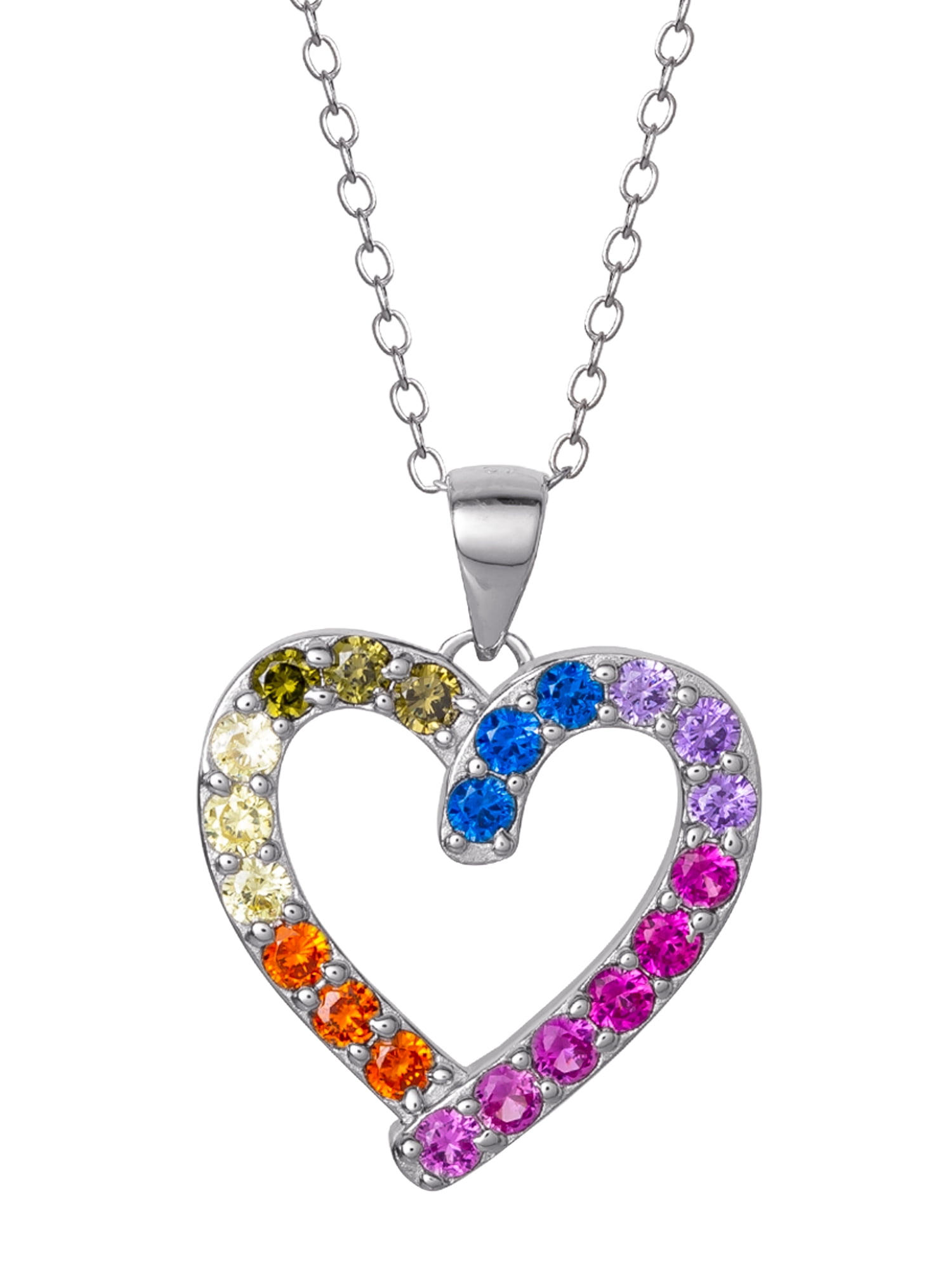 Brilliance Fine Women's Sterling Silver Rainbow Cubic Zirconia Heart Pendant Necklace, 18" chain