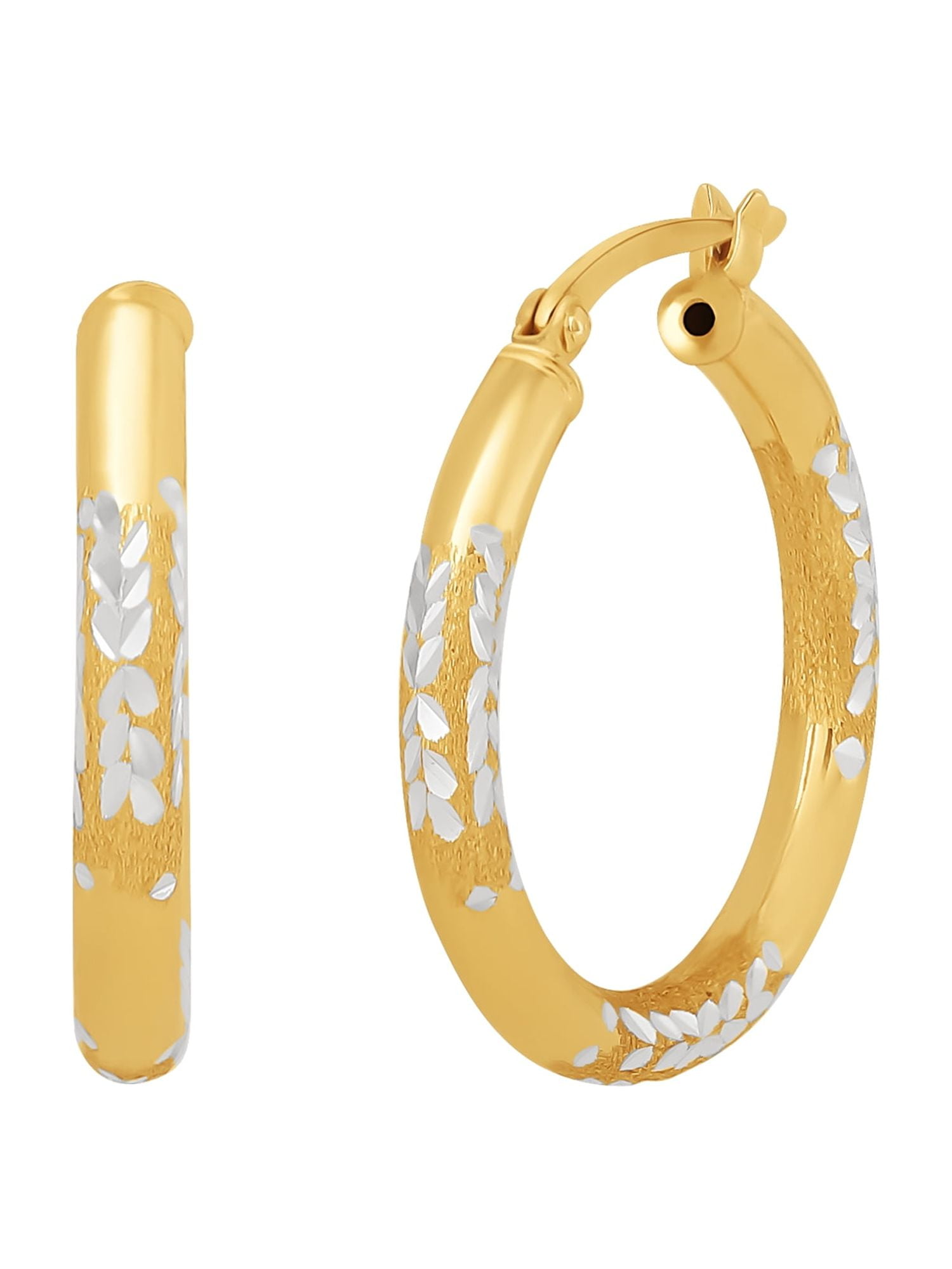 Brilliance Fine Women's Sterling Silver Two-Tone Polished and Diamond Cut Hoop Earrings