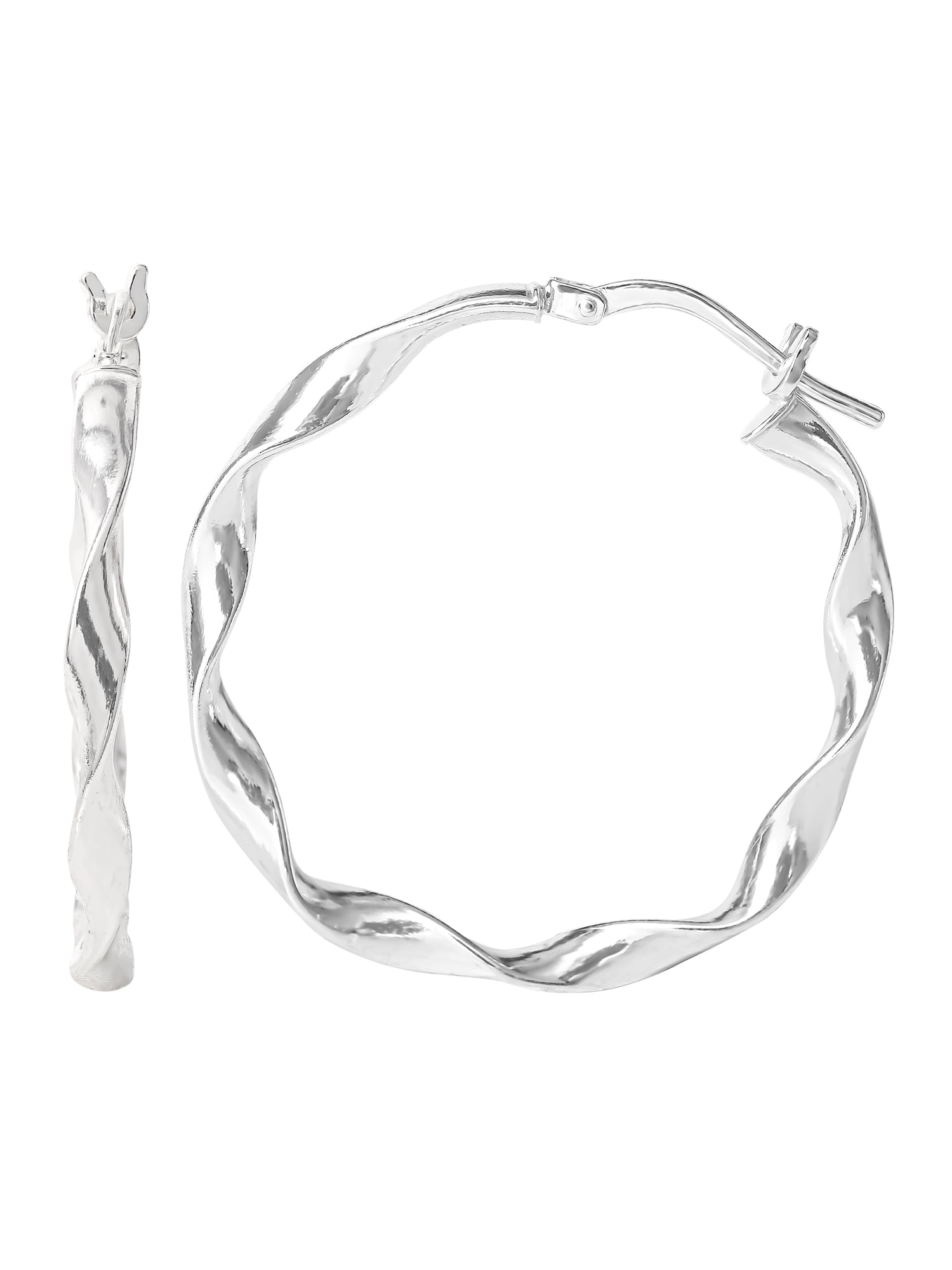 Brilliance Women's Sterling Silver Twisted Ribbon Design Hoop Earrings