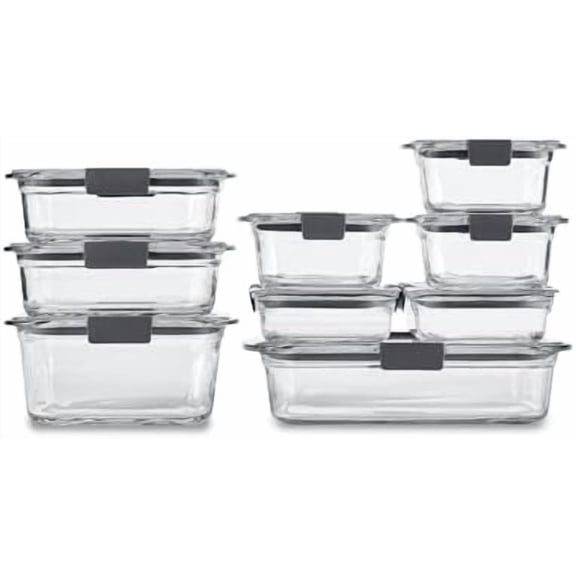 Brilliance Glass Food Storage Containers, Assorted Sizes, Set of 9, BPA-Free, Leak-Proof, Clear