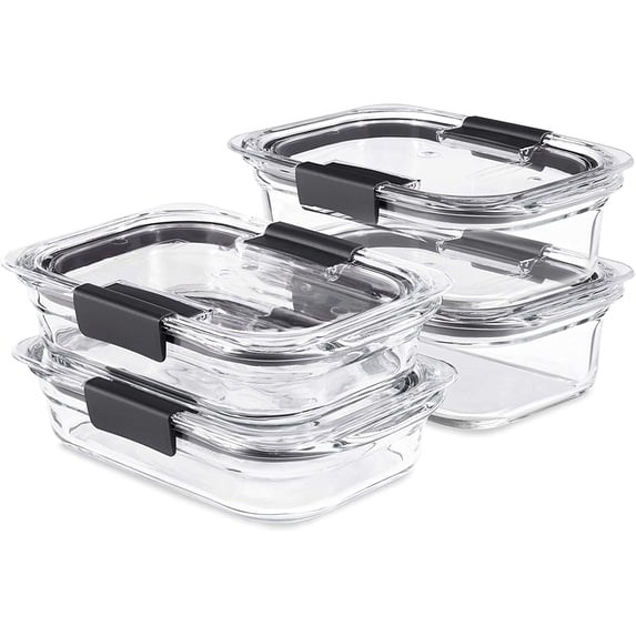 Brilliance Glass Food Storage set of 4 containers 8 total pieces (4 containers + 4 lids) for Lunch Meal Prep and Leftovers Dishwasher and Oven Safe Clear/Grey
