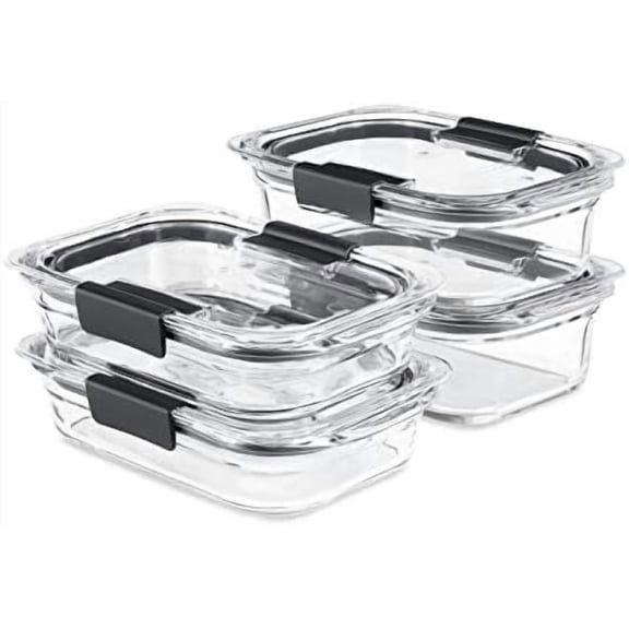 Brilliance Glass Food Storage set of 4 containers 8 total pieces (4 containers + 4 lids) for Lunch Meal Prep and Leftovers Dishwasher and Oven Safe Clear/Grey