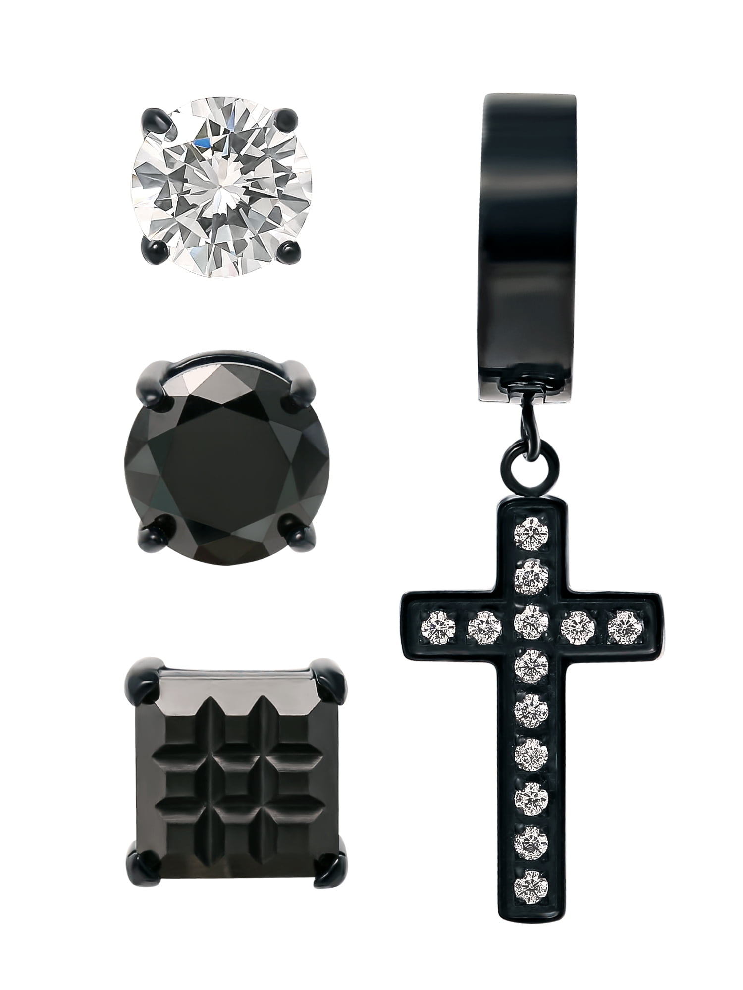 Brilliance Jewelry Women's Stainless Steel Black Plated CZ Singlet Earring Set