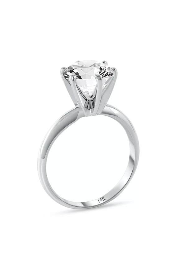 14K White Gold Plated 2Ct Round Cut Natural Moissanite Solitaire Wedding Ring for Women