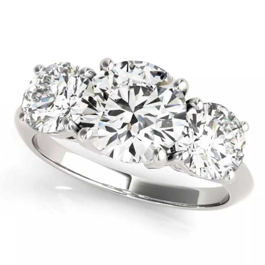 Brilliance Jewels 2.6 Ct Moissanite 3-Stone Engagement Ring for Women, Natural Diamonds, 14K White Gold Plated