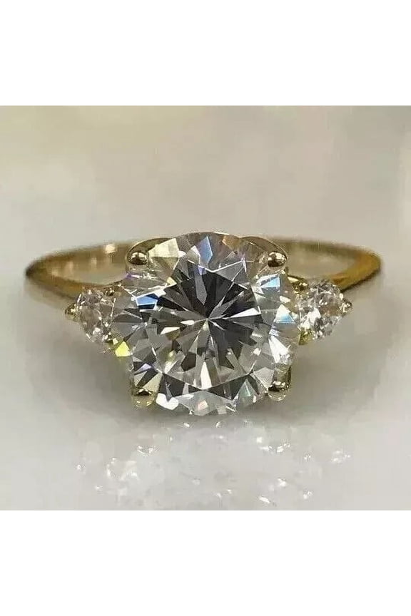 3 CT Round Cut Lab Created Diamond Women's Wedding Ring 14K Yellow Gold Plated