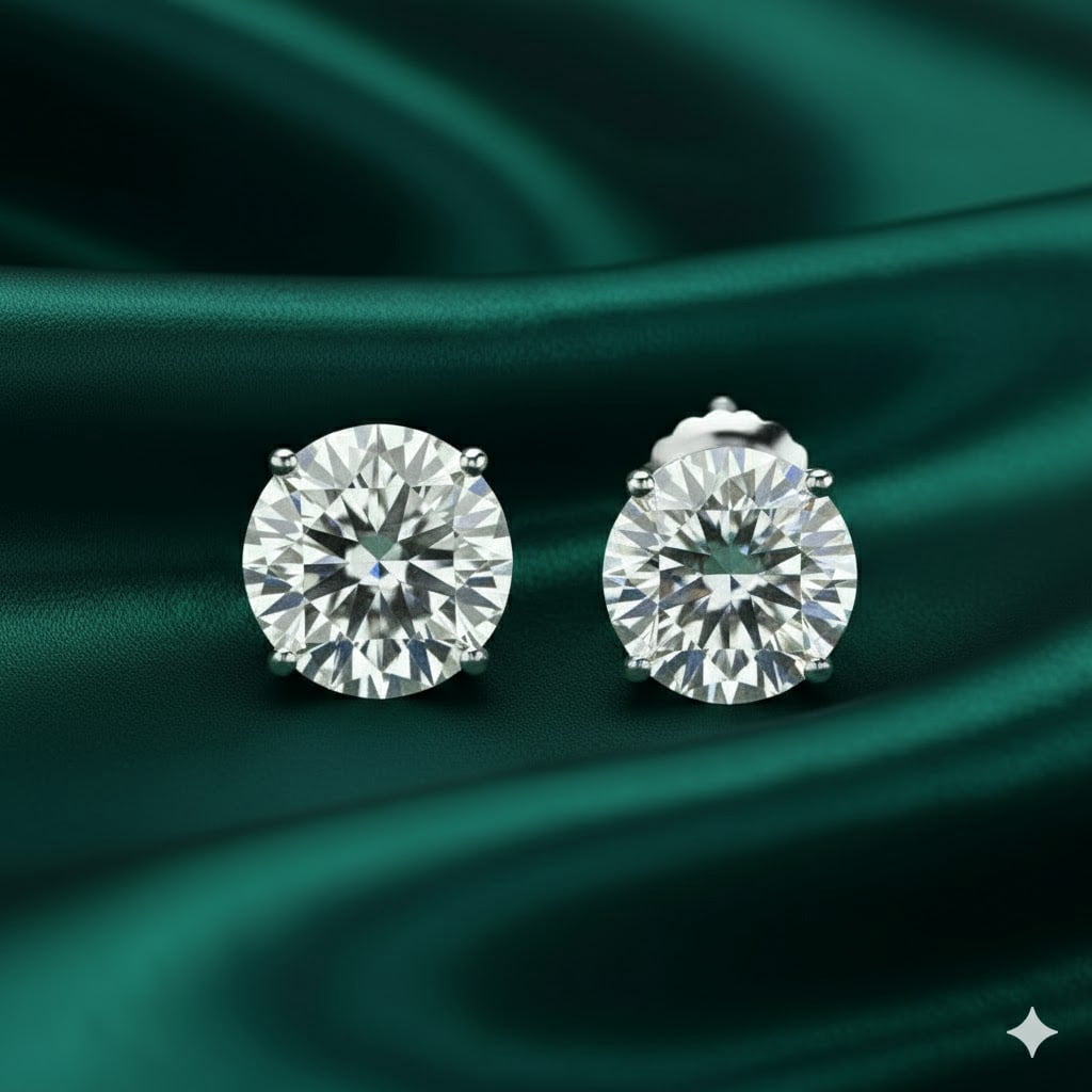 Brilliance Jewels 4 Prong Diamond Round Shaped Screw Back Stud Earrings For Women In 14K Gold Plating Over Silver
