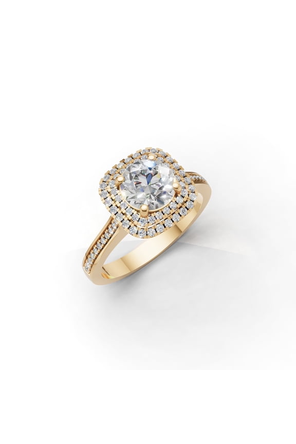 Double Halo 14K Rose Gold Plated Round Cut Cubic Zirconia Wedding Ring Set for Women Made with 925 Sterling Silver