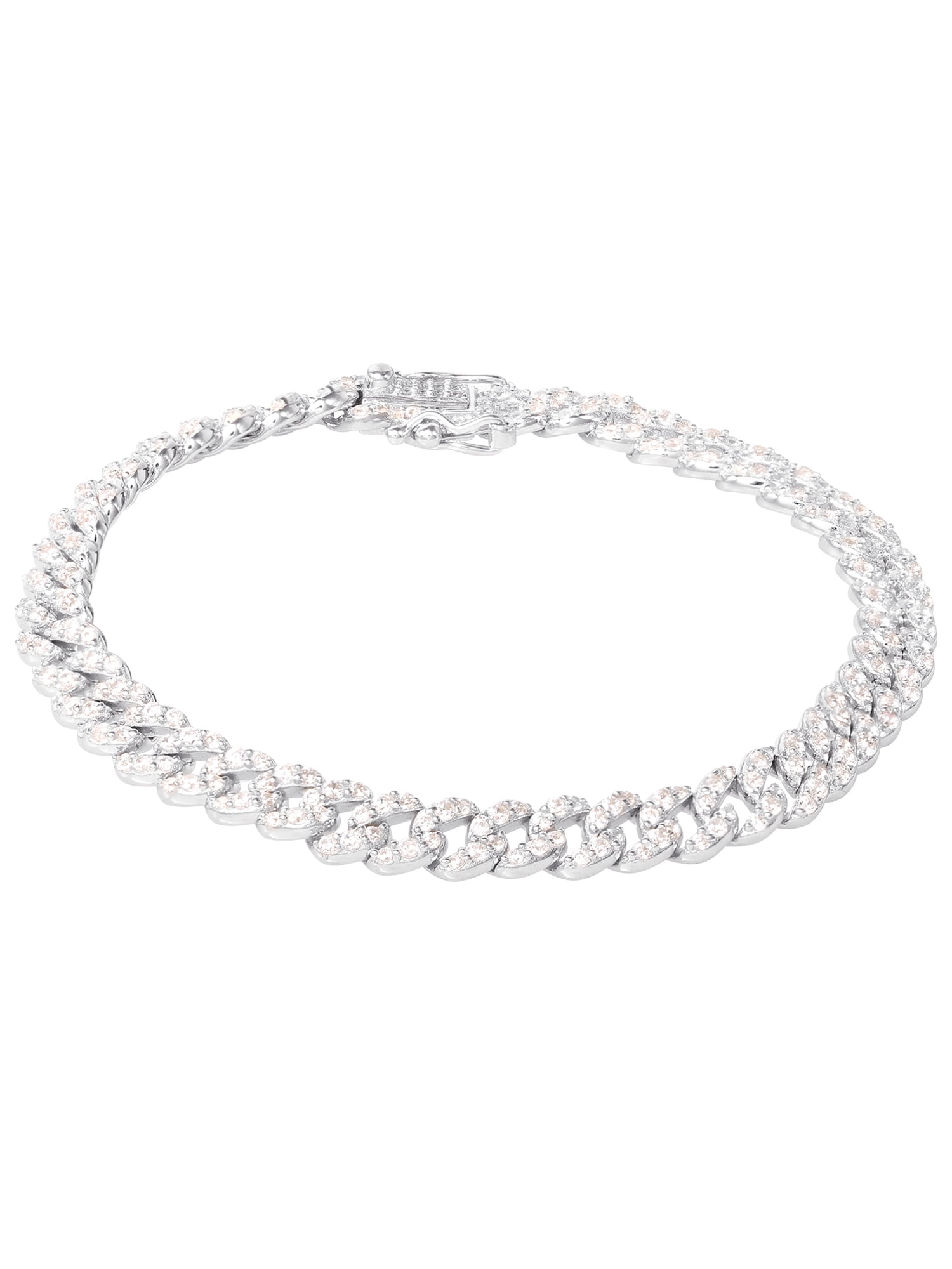Brilliance Simulated Diamond Link Bracelet in Sterling Silver, 7"