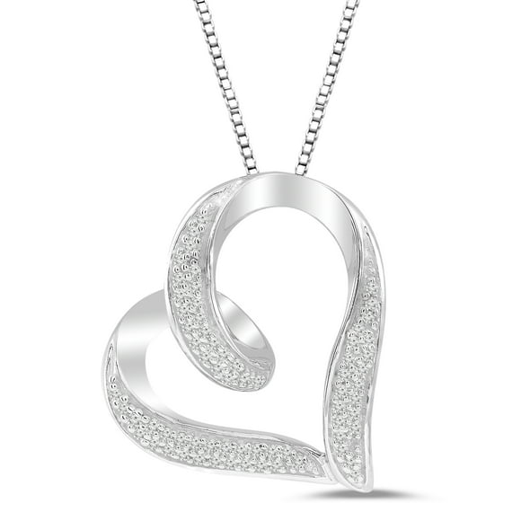 Sterling Silver 1/10ct (J, I3) Diamond Pave Heart 18" Pendant Necklace