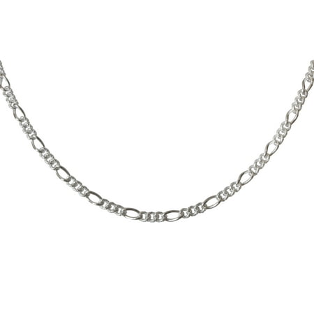 Brilliance Sterling Silver Figaro Chain Pavè Wire, 24inch White color, Necklace