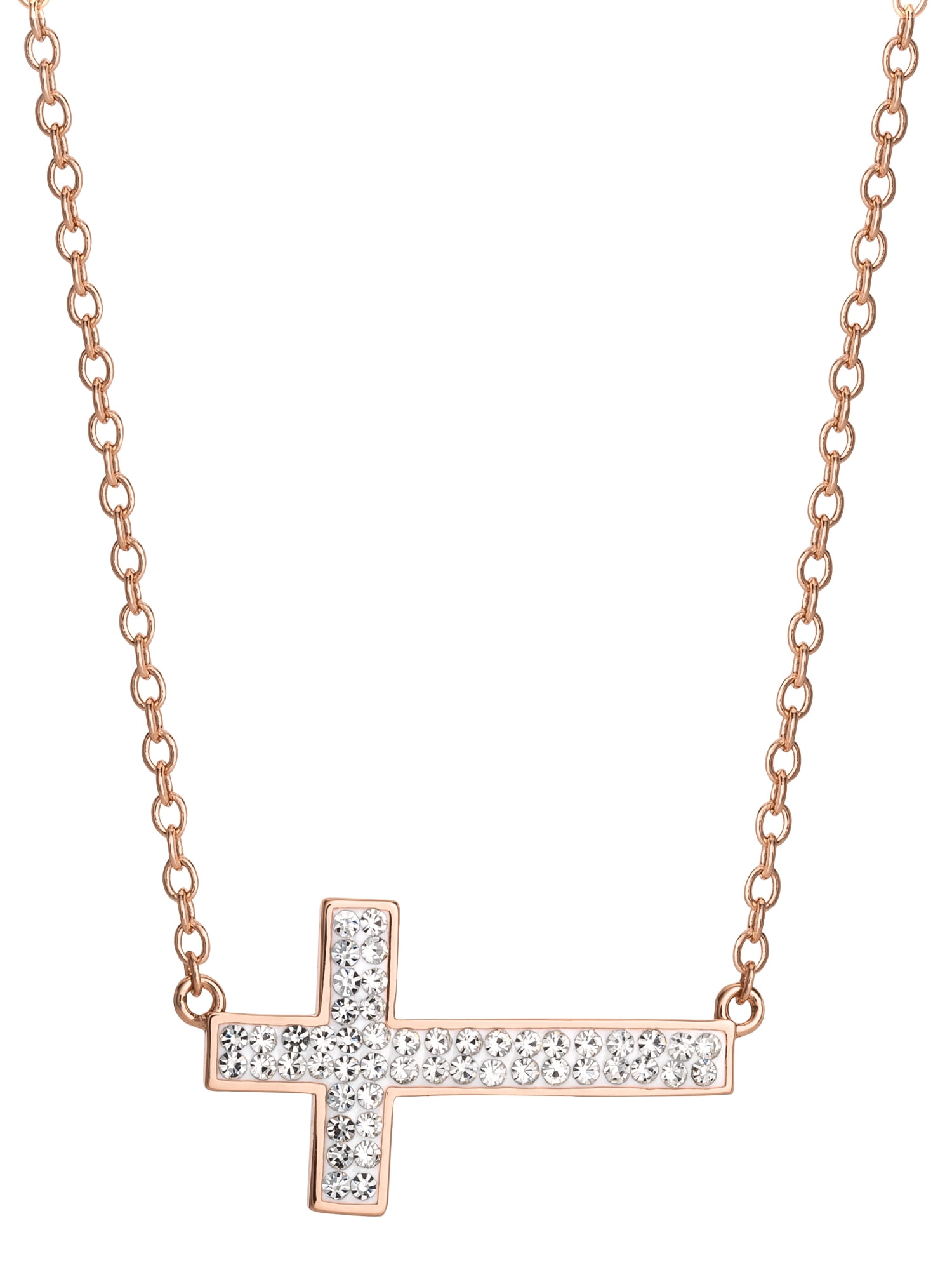 Brilliance Sterling Women's Silver 14KT Gold Plated Crystal Cross Pendant Necklace, 18" chain