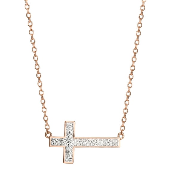 Brilliance Sterling Women's Silver 14KT Gold Plated Crystal Cross Pendant Necklace, 18" chain