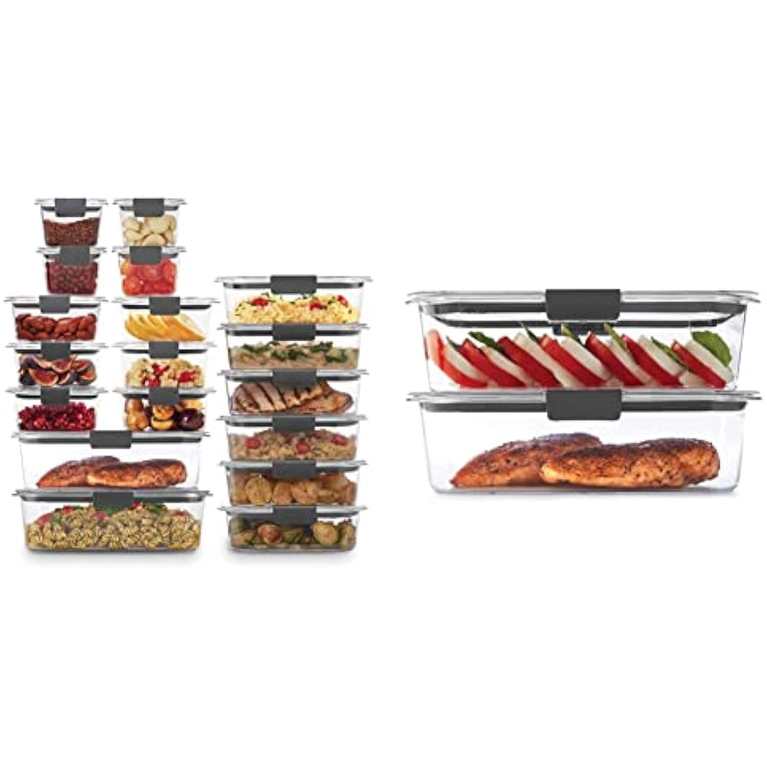 Brilliance Storage 44-Piece Plastic Lids, Clear & Leak-Proof Brilliance Food Storage Set | 9.6 Cup Plastic Containers with Lids | Microwave and Dishwasher Safe, 2-Pack, Clear
