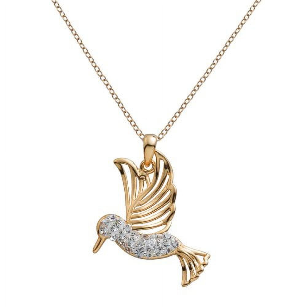 Brilliance Women's Hummingbird Pendant Necklace with Clear Crystals in 18kt Yellow Gold over Sterling Silver, 18 Inch
