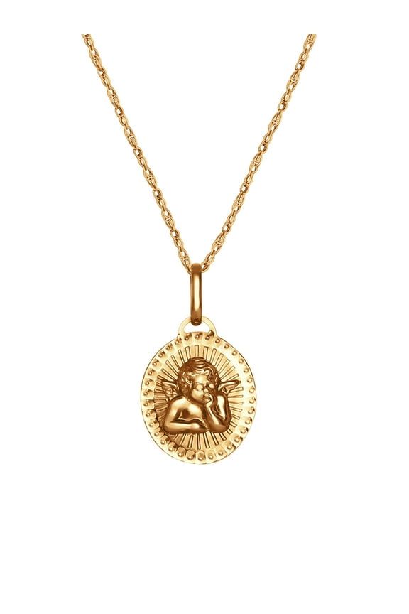 Brilliance- Women's Fine Jewelry Sterling Silver 14KT Gold Plated Guardian Angel Pendant, 18" Chain