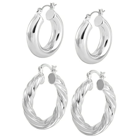Brilliance Women's Fine Silver Plated Hoop Earring Set
