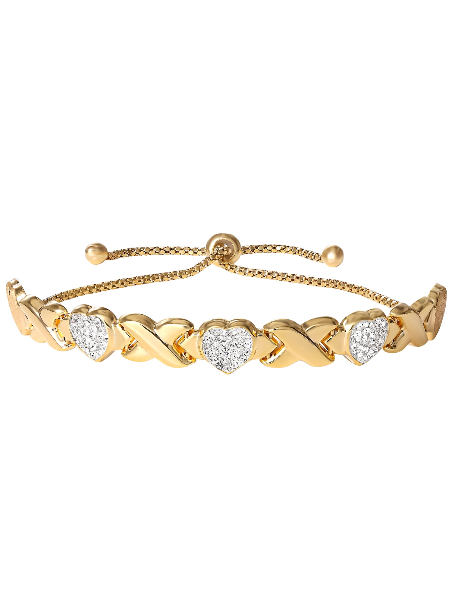 Brilliance Women's Jewelry Gold Plated Sterling Silver Crystal Hugs & Kisses Lariat Bracelet